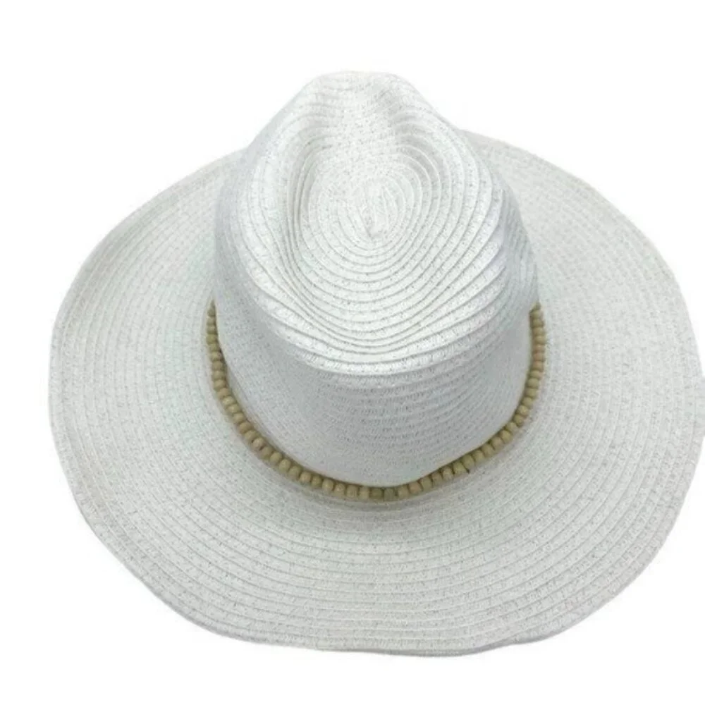 INC International Concepts Beaded White Straw Cowboy Fedora Hat